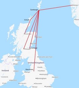 Air routes to the Shetland isles